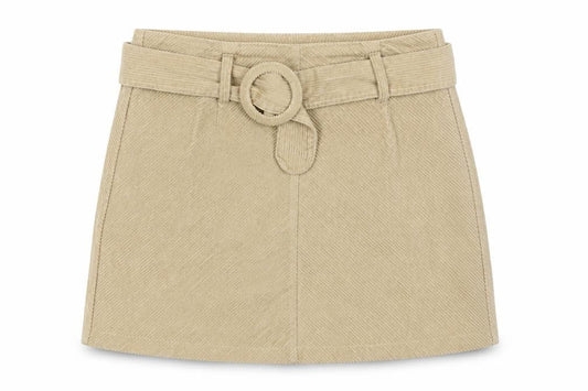 Front view of Denim Co. Women's Beige Corduroy A-Line Skirt, size 8