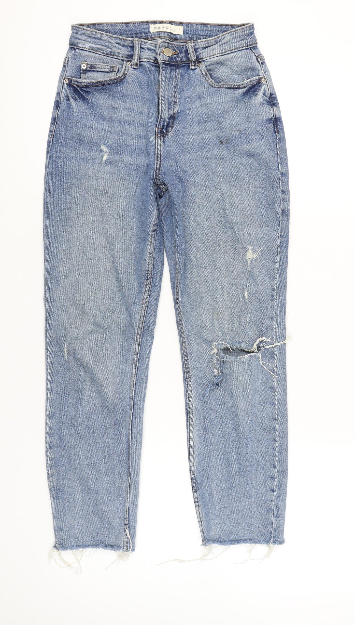 Denim Co Women's Blue Straight Distressed Jeans Size 10