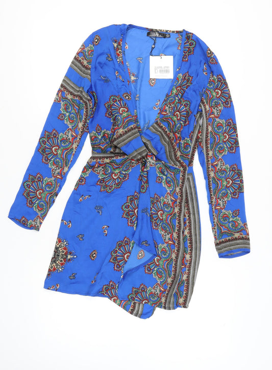 Missguided Women's Blue Paisley Wrap Dress, Size 8