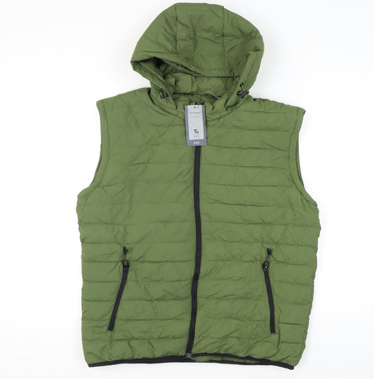 Tu Men's Green Hooded Puffer Waistcoat M