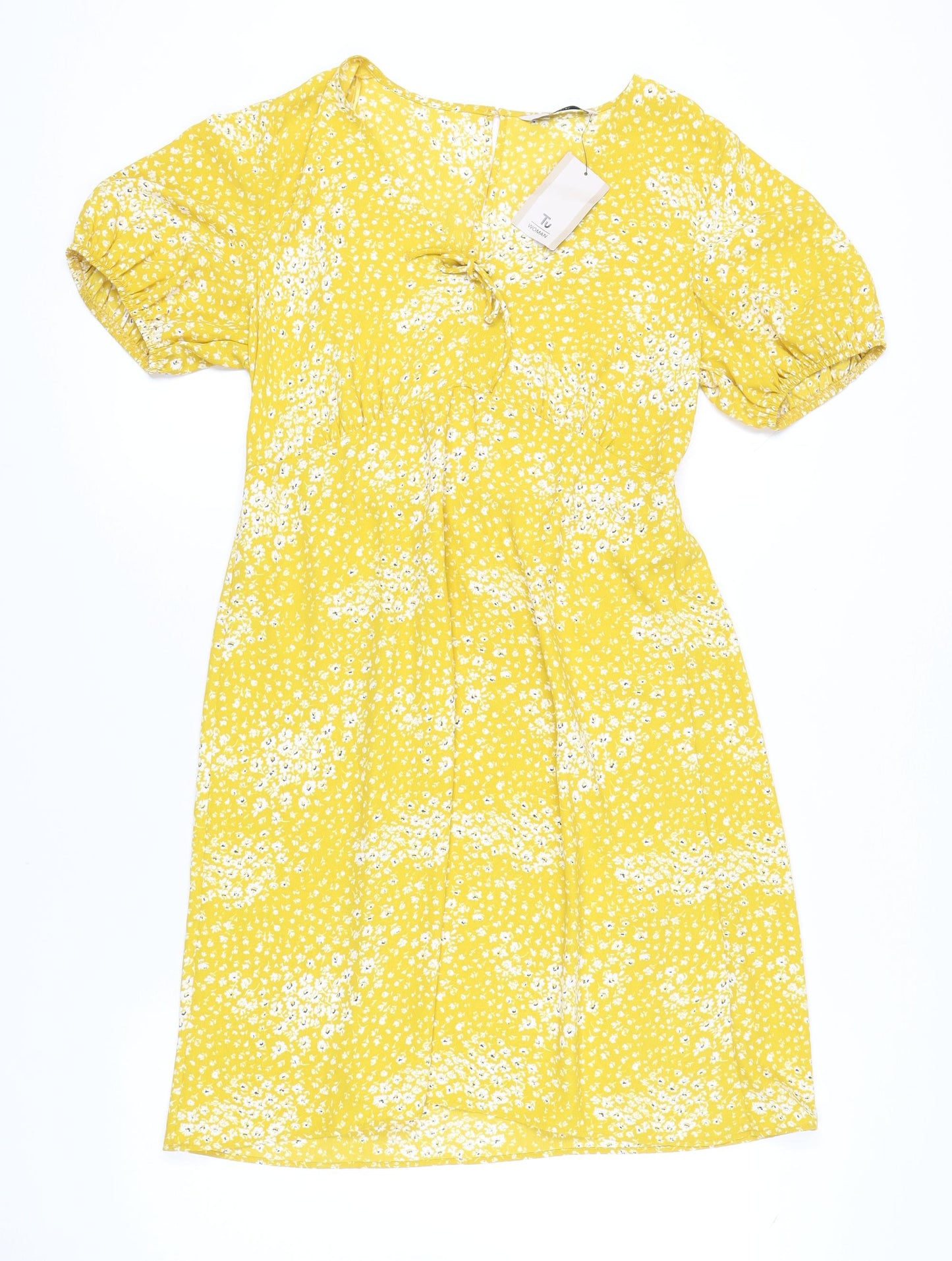 Tu Women Yellow Floral Short Sleeve Dress Size 14