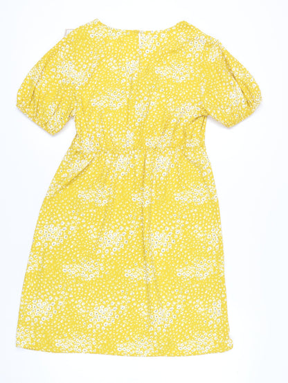 Tu Women Yellow Floral Short Sleeve Dress Size 14