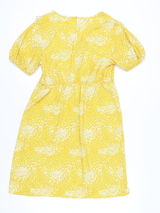 Tu Women Yellow Floral Short Sleeve Dress Size 14