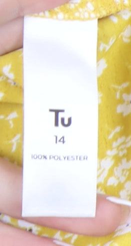Tu Women Yellow Floral Short Sleeve Dress Size 14