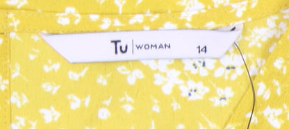 Tu Women Yellow Floral Short Sleeve Dress Size 14