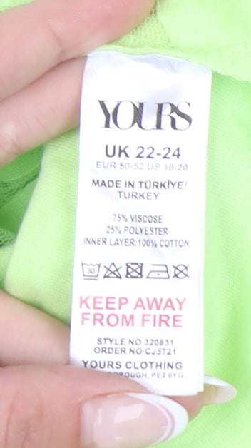 Womens UK Size 22 Yours Green Basic T-Shirt