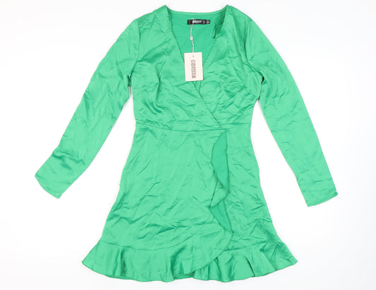 Missguided Women's Green Wrap Dress Size 8