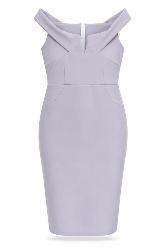 Front view of Missguided Women's Grey Off Shoulder Midi Pencil Dress