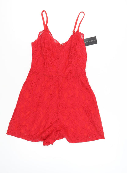 New Look Women's Red Lace Playsuit - Size 8