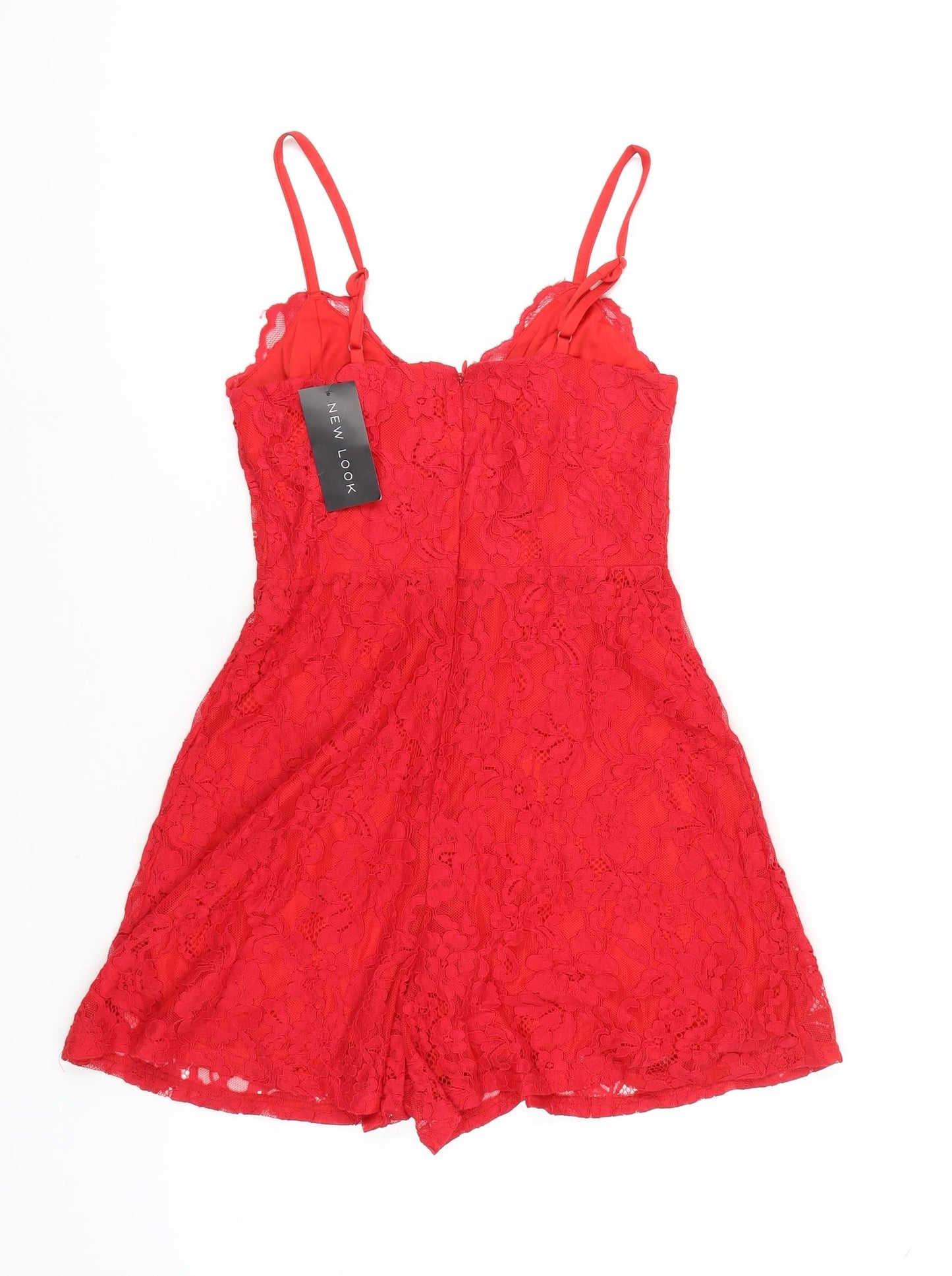 New Look Women's Red Lace Playsuit - Size 8