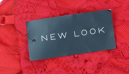 New Look Women's Red Lace Playsuit - Size 8
