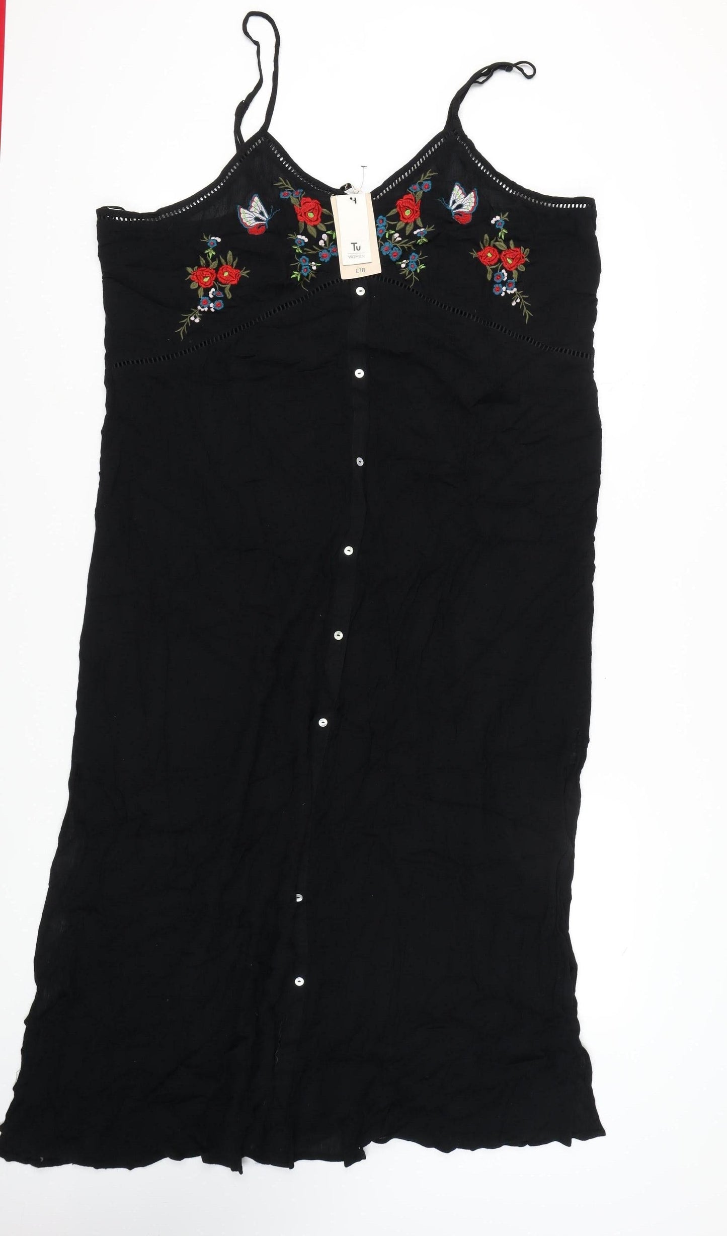 Tu Women's Black Embroidered Viscose Slip Dress XL