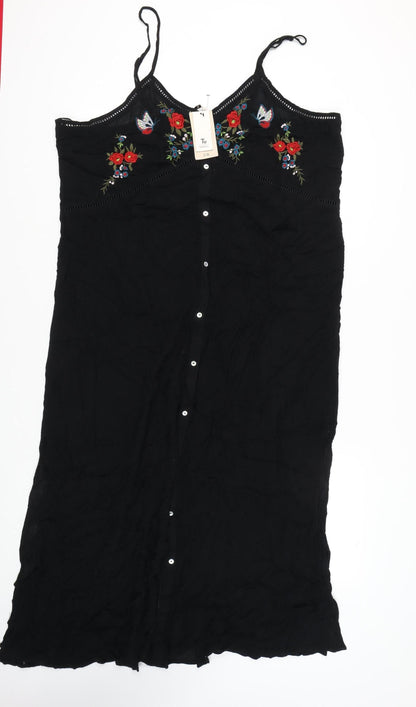 Tu Women's Black Embroidered Viscose Slip Dress XL
