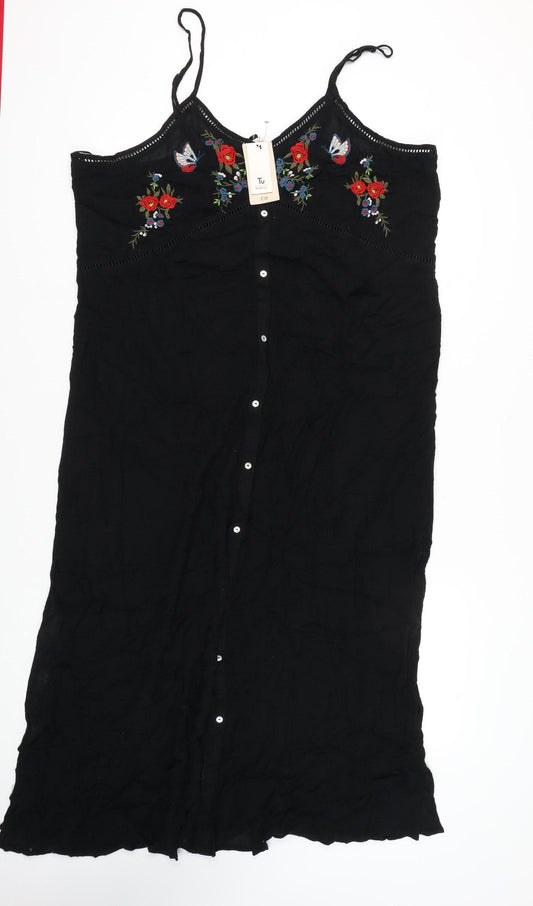 Tu Women's Black Embroidered Viscose Slip Dress XL