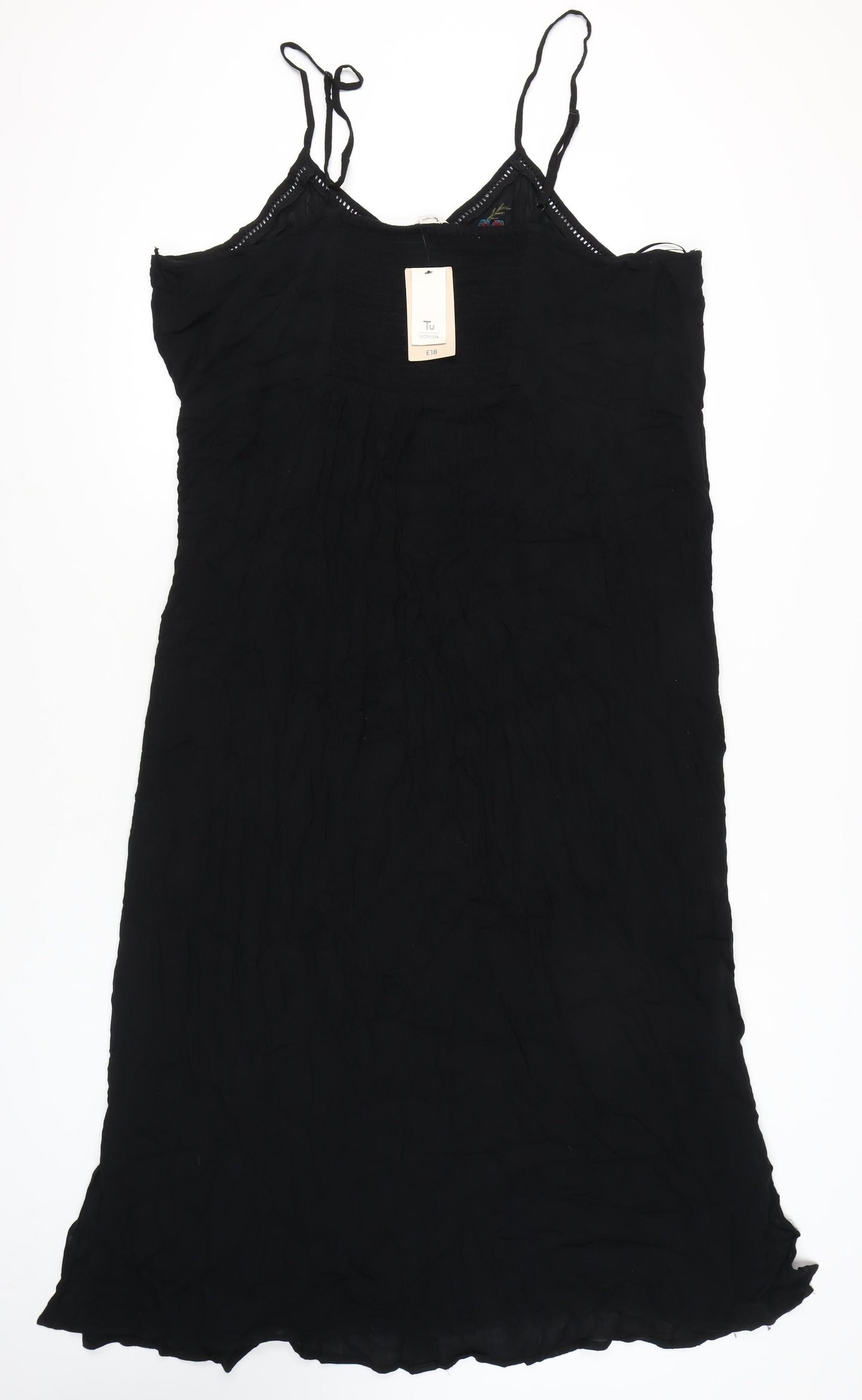 Tu Women's Black Embroidered Viscose Slip Dress XL