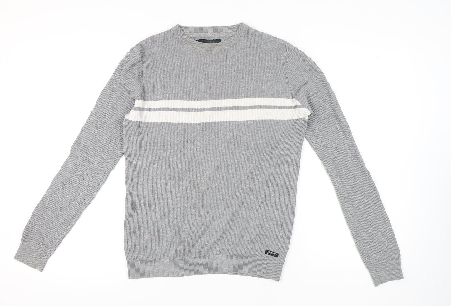 Threadbare Men's Grey Striped Pullover Jumper, Size S
