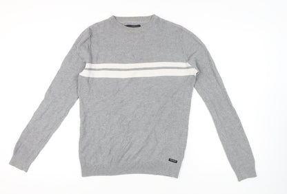 Threadbare Men's Grey Striped Pullover Jumper, Size S