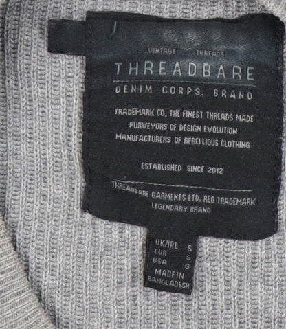 Threadbare Men's Grey Striped Pullover Jumper, Size S