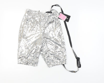 PrettyLittleThing Women Silver Sequin Bermuda Shorts Size 4
