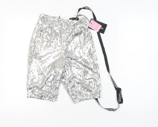 PrettyLittleThing Women Silver Sequin Bermuda Shorts Size 4