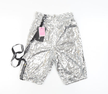 PrettyLittleThing Women Silver Sequin Bermuda Shorts Size 4