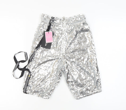 PrettyLittleThing Women Silver Sequin Bermuda Shorts Size 4