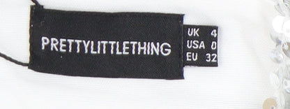 PrettyLittleThing Women Silver Sequin Bermuda Shorts Size 4