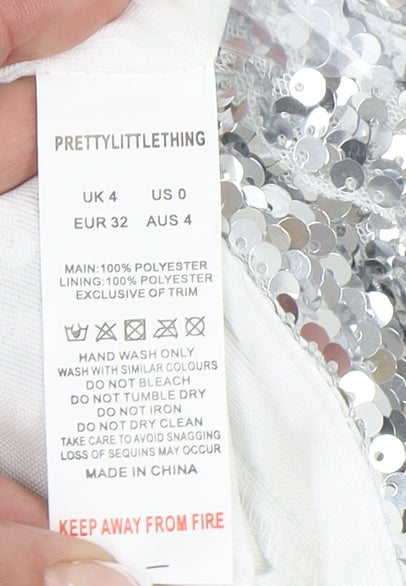 PrettyLittleThing Women Silver Sequin Bermuda Shorts Size 4