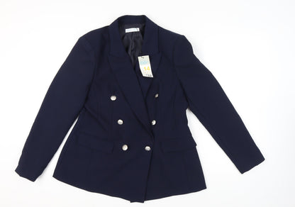 Primark Women's Blue Double-Breasted Blazer Size 14
