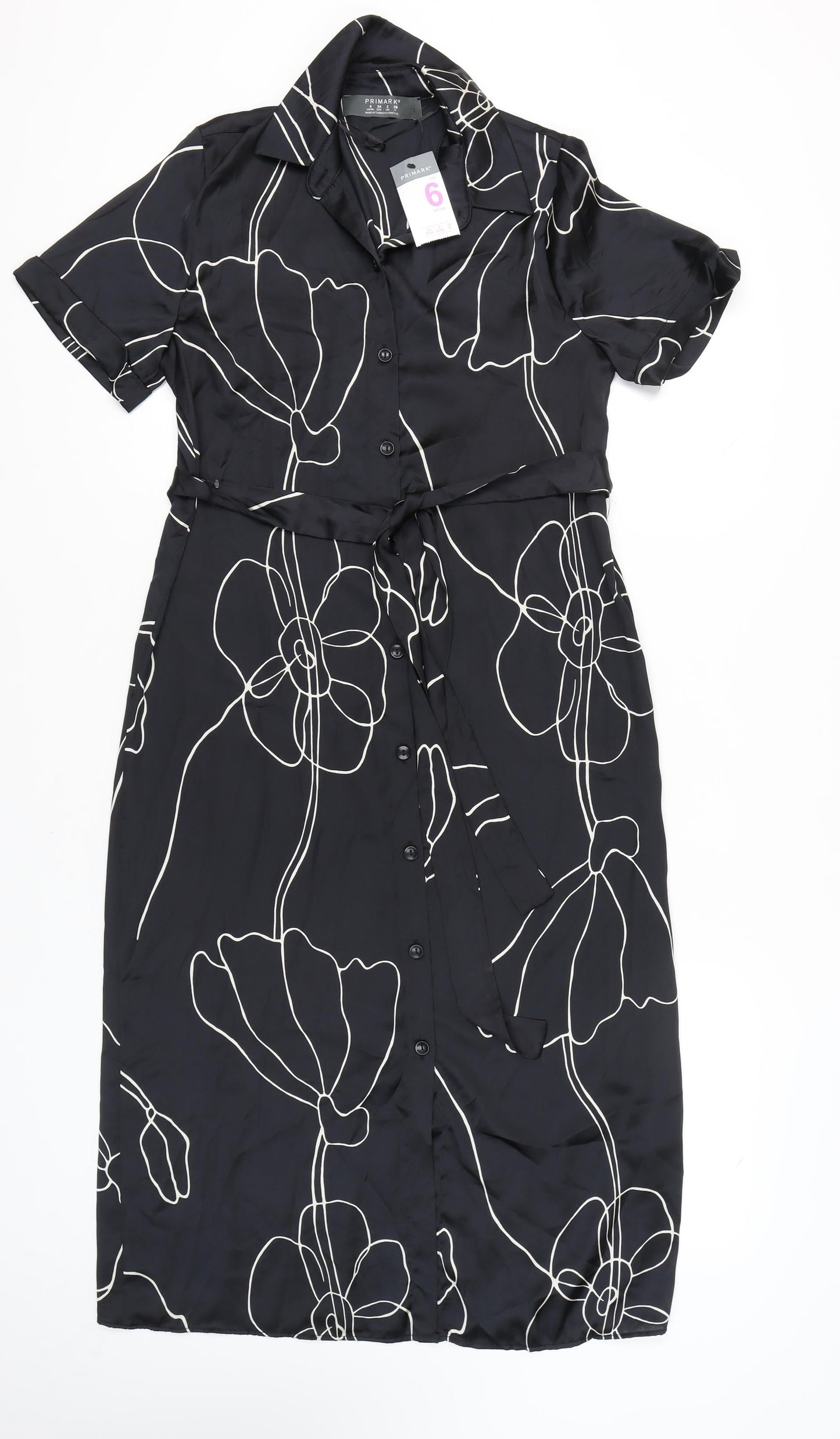 Primark Women's Black Floral Midi Shirt Dress
