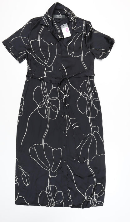 Primark Women's Black Floral Midi Shirt Dress