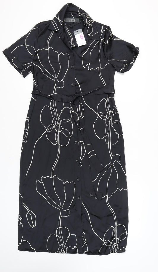 Primark Women's Black Floral Midi Shirt Dress