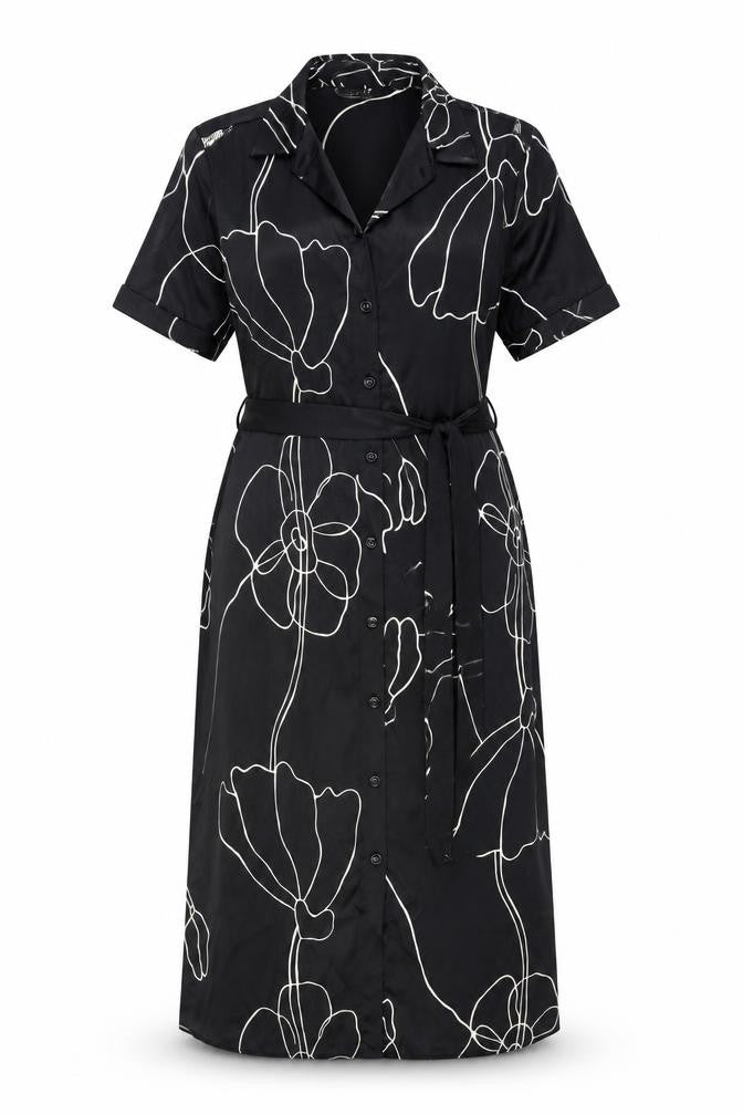 Front view of Primark Women's Black Floral Midi Shirt Dress