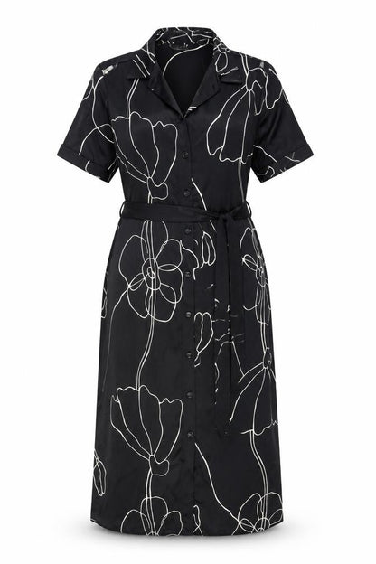 Front view of Primark Women's Black Floral Midi Shirt Dress