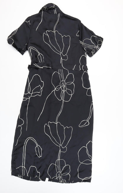 Primark Women's Black Floral Midi Shirt Dress
