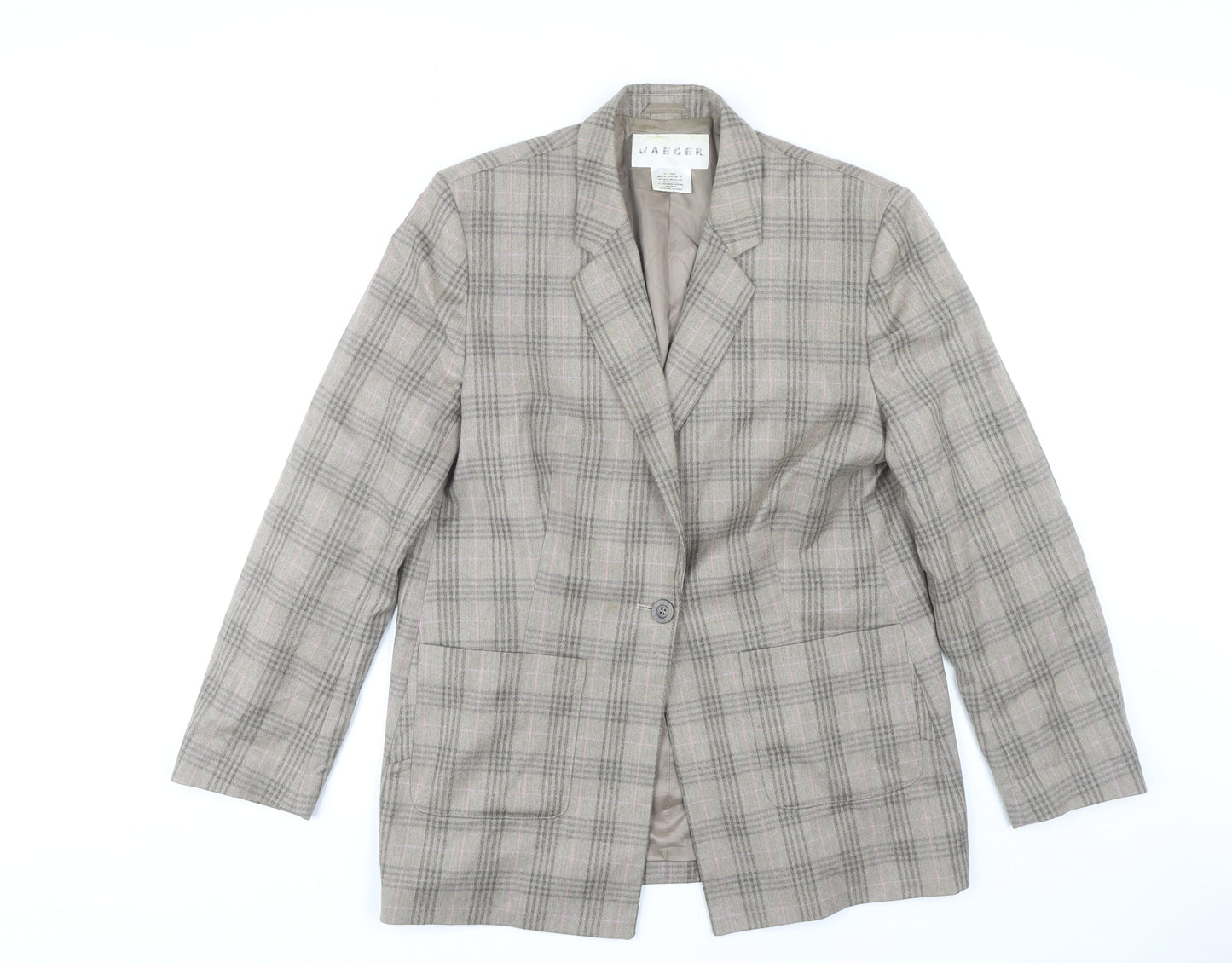 Jaeger Women's Grey Plaid Wool Blazer Size 16