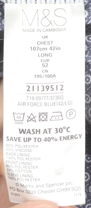 Marks and Spencer Men's Blue Blazer 42 Long Jacket