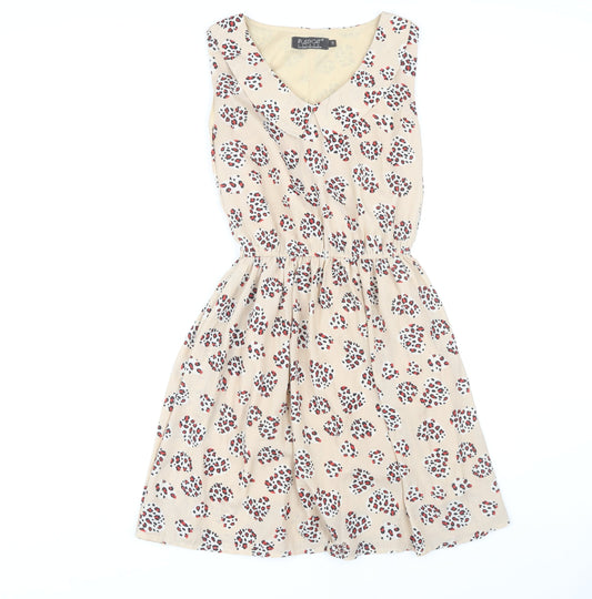 Pussycat London Women's Beige Floral Sleeveless Dress Size 10