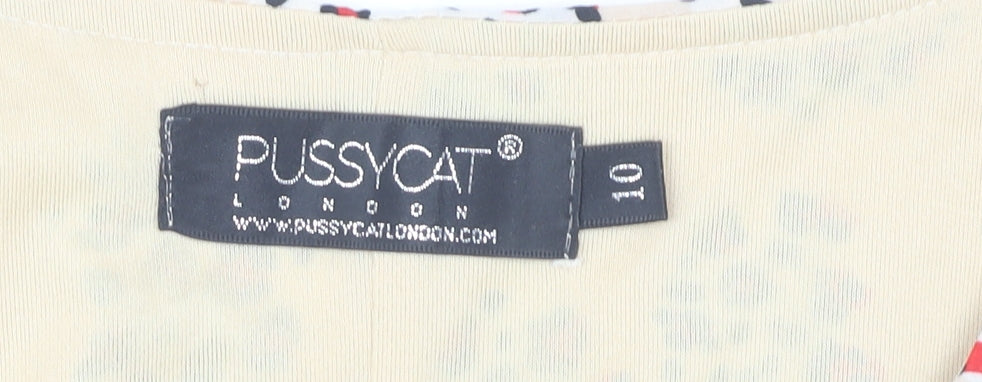 Pussycat London Women's Beige Floral Sleeveless Dress Size 10