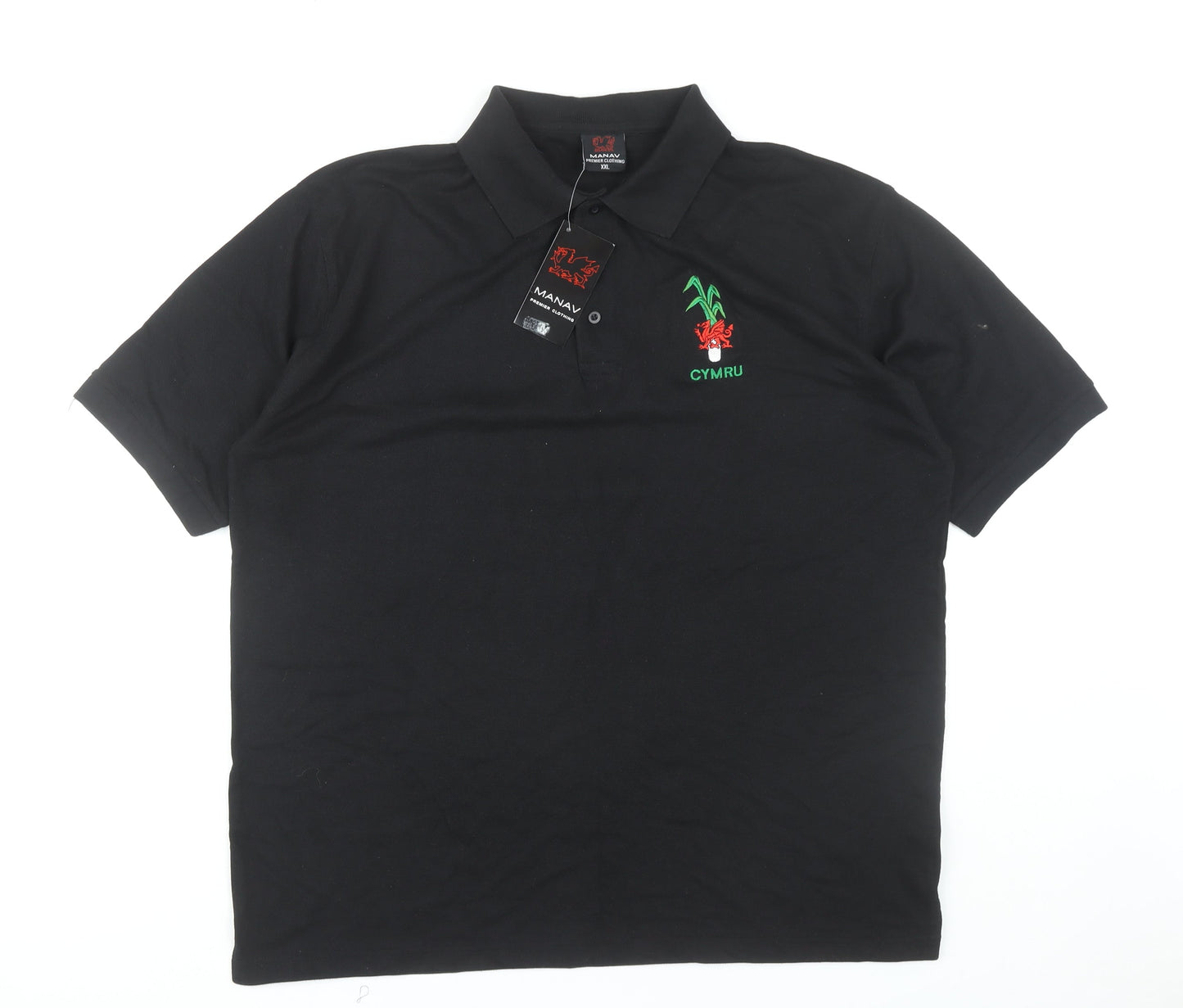 MANAV Men's Black Polo Shirt 2XL Short Sleeve Casual