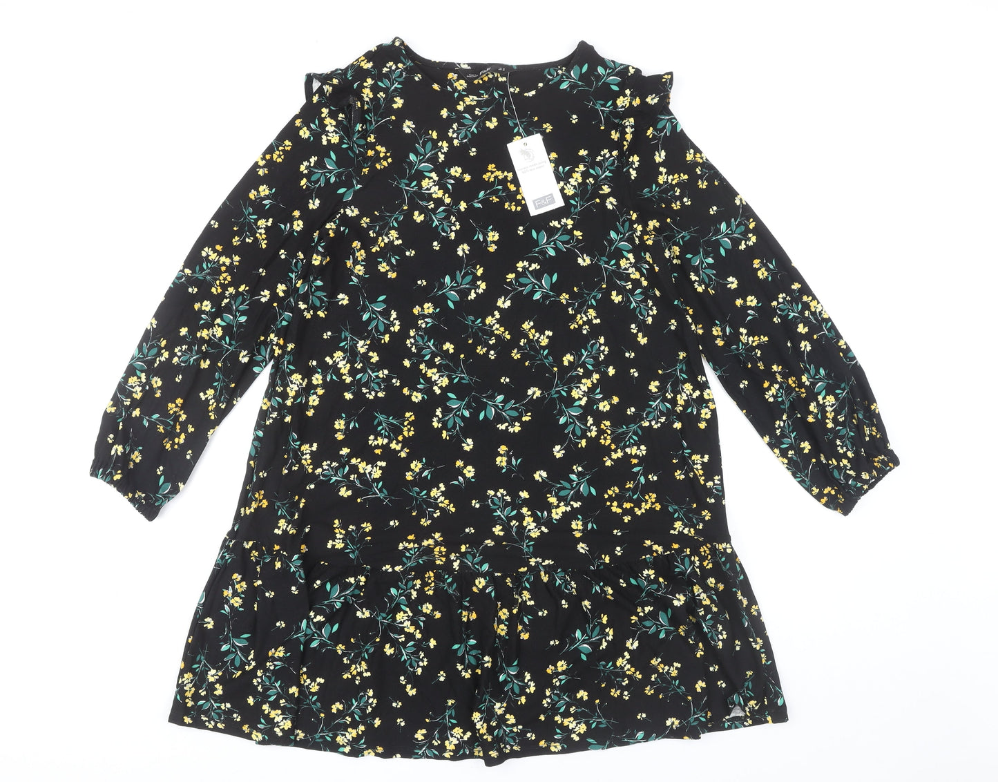 F&F Womens Black Floral Long Sleeve Dress Size 10
