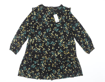 F&F Womens Black Floral Long Sleeve Dress Size 10
