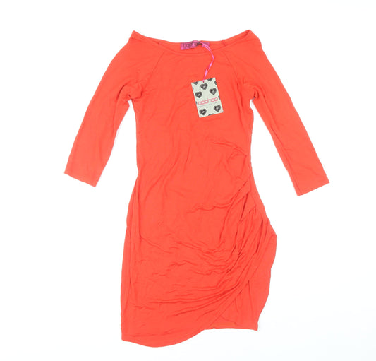 Boohoo Women's Orange Off Shoulder Dress, Size 10