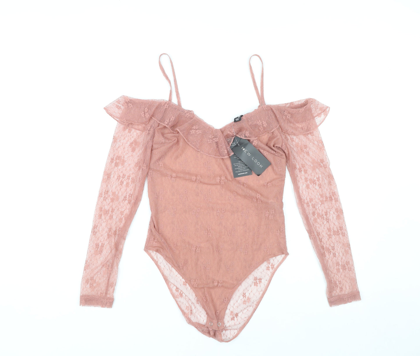 New Look Women's Pink Lace Bodysuit - Size 10