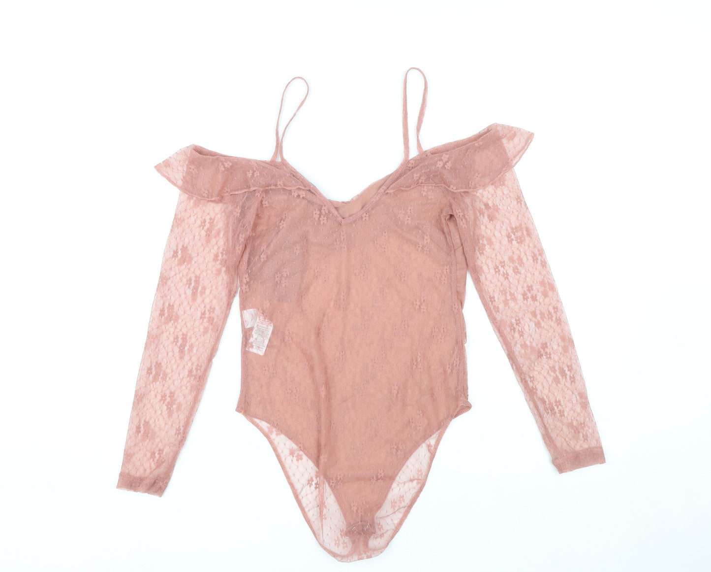 New Look Women's Pink Lace Bodysuit - Size 10