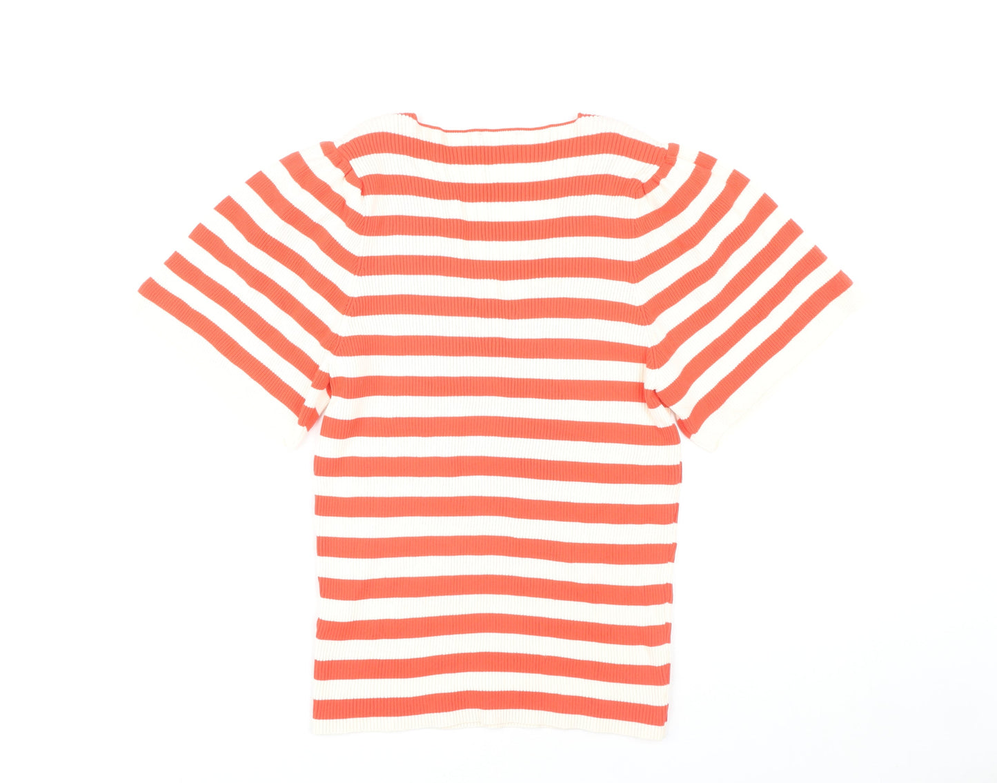 Matalan Women's Red Striped V-Neck Cropped T-Shirt Size 16