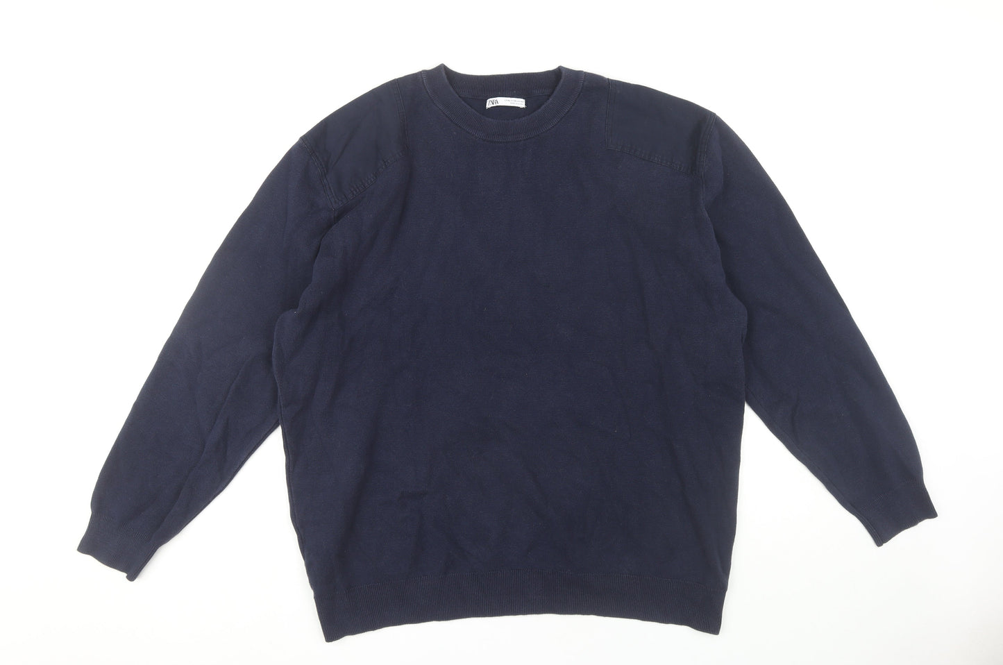 Zara Men's XL Blue Cotton Pullover Jumper