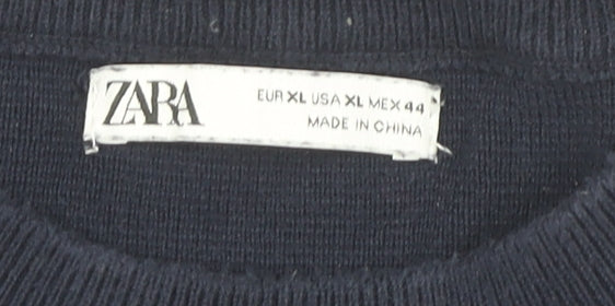 Zara Men's XL Blue Cotton Pullover Jumper