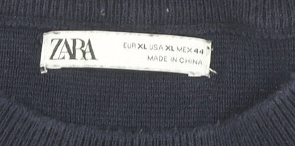 Zara Men's XL Blue Cotton Pullover Jumper
