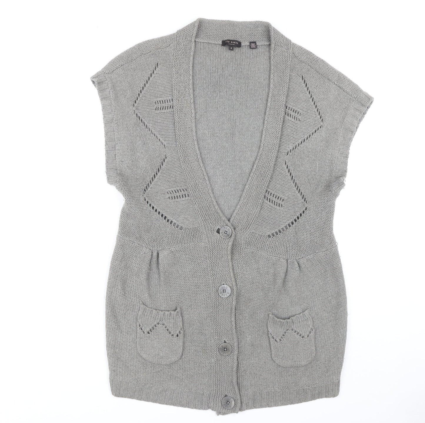 Womens UK Size M Ted Baker Grey Cardigan Jumper